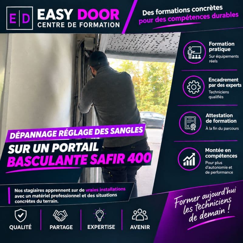 Réglage des sangles sur un portail basculant Safir 400
